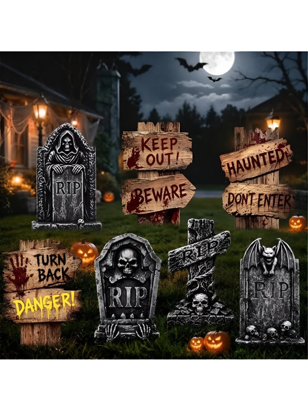 7 Pack Halloween Tombstones Decorations Outdoor Graveyard Signs with RIP